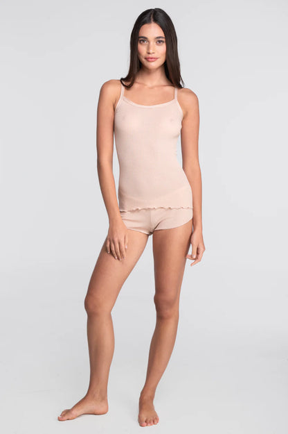 Oscalito ull og silke singlet spagetti ribbestrikk skin