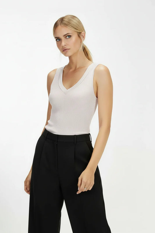 Oscalito ull og silke singlet ribbestrikk satengkant champagne
