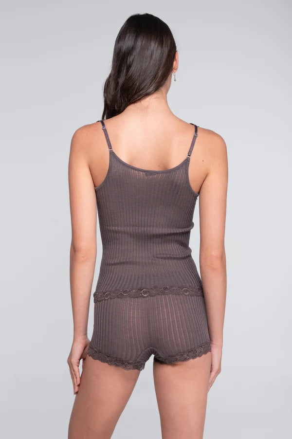 Oscalito ull og silke singlet ajouré ribbestrikk blonde taupe