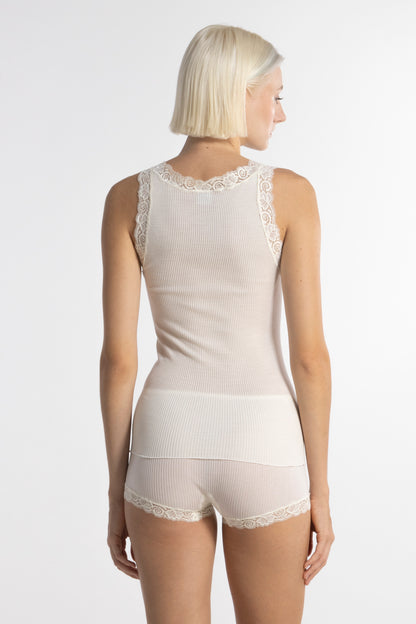 Oscalito ull og silke singlet ribbestrikk blonde champagne