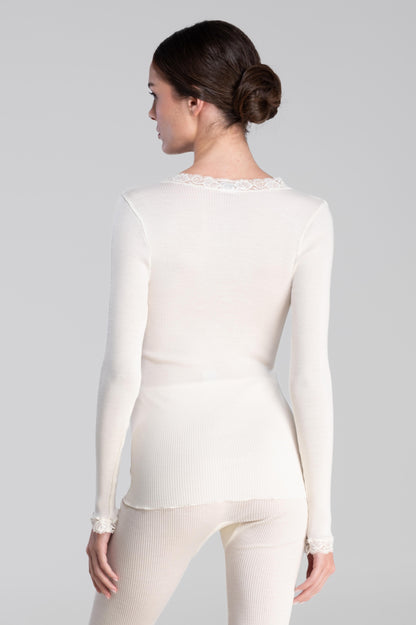 Oscalito ull og silke genser v-hals blonde champagne