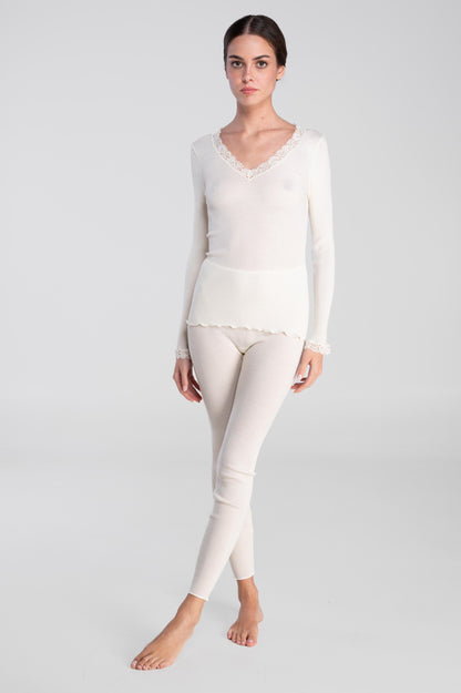 Oscalito ull og silke genser v-hals blonde champagne