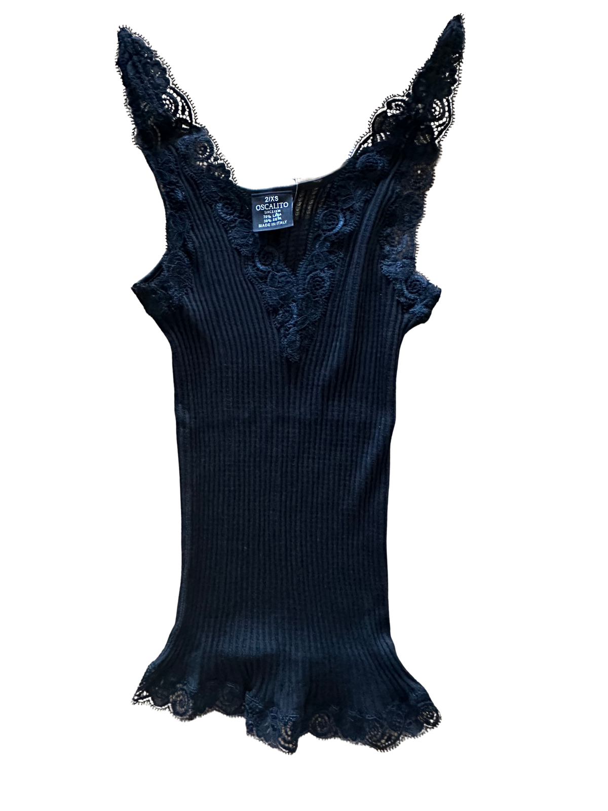 Oscalito ull og silke singlet ajouré ribbestrikk blonde sort