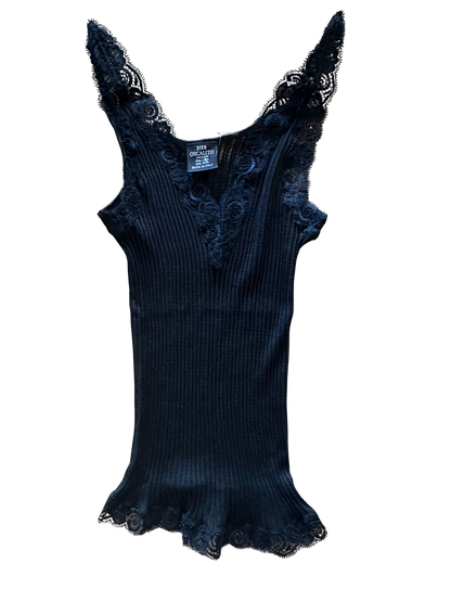 Oscalito ull og silke singlet ajouré ribbestrikk blonde sort