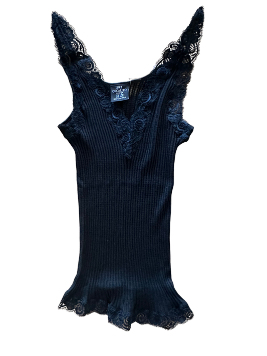 Oscalito ull og silke singlet ajouré ribbestrikk blonde sort