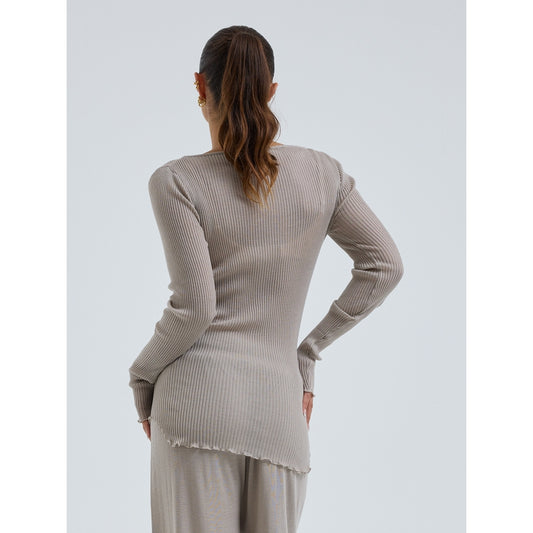Seamless Basic 100% ull båthals lang erm beige