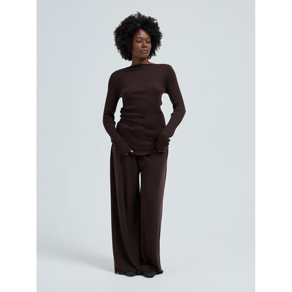 Seamless Basic 100% ull båthals lang erm brun