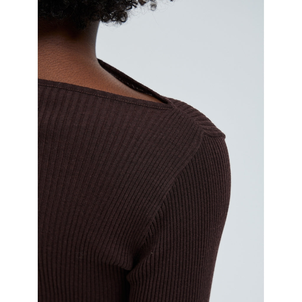 Seamless Basic 100% ull båthals lang erm brun