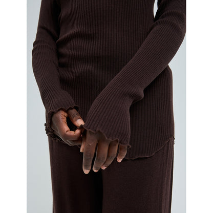 Seamless Basic 100% ull båthals lang erm brun