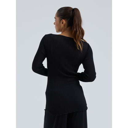 Seamless Basic 100% ull båthals lang erm sort
