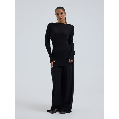 Seamless Basic 100% ull båthals lang erm sort