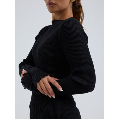 Seamless Basic 100% ull båthals lang erm sort