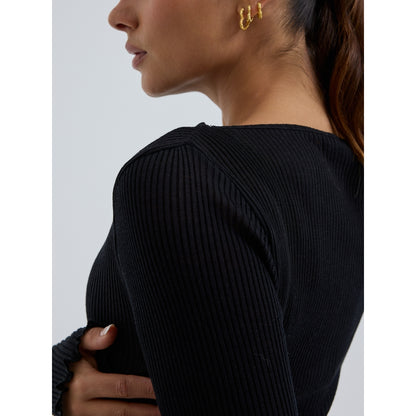 Seamless Basic 100% ull båthals lang erm sort