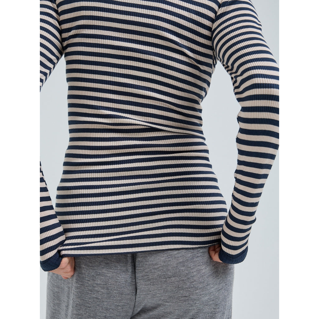 Seamless Basic genser 100% silke lang erm striper navy