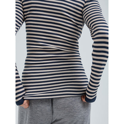 Seamless Basic genser 100% silke lang erm striper navy