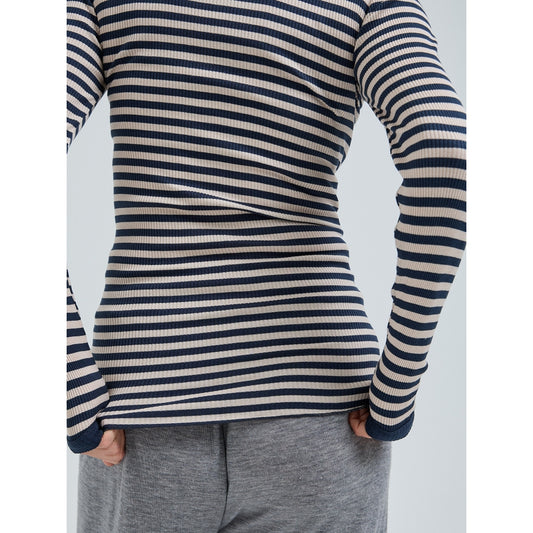 Seamless Basic genser 100% silke lang erm striper navy