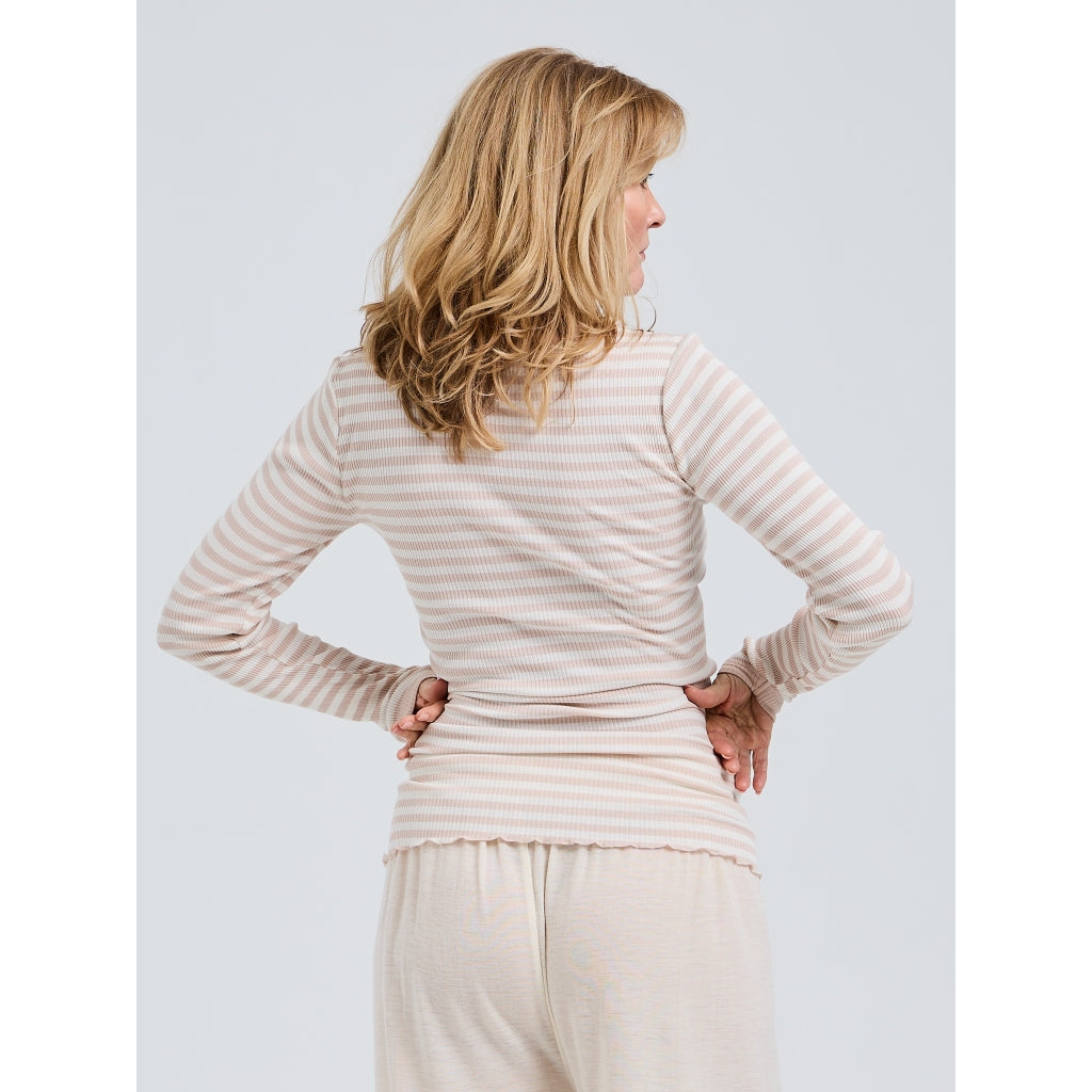 Seamless Basic genser 100% silke lang erm striper pudderrosa