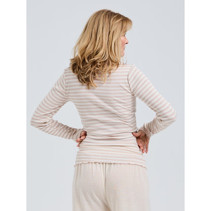 Seamless Basic genser 100% silke lang erm striper pudderrosa