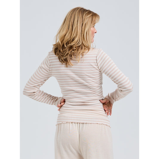 Seamless Basic genser 100% silke lang erm striper pudderrosa