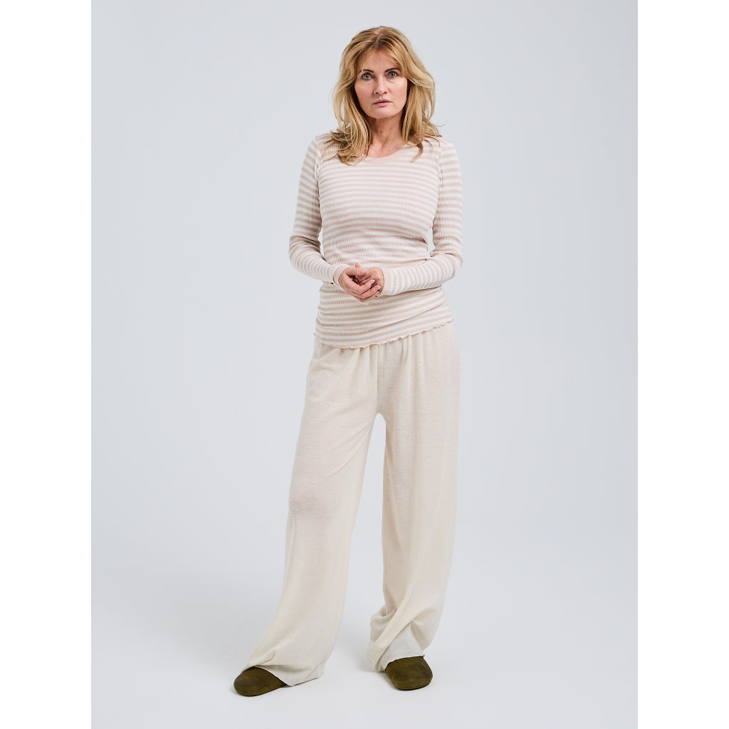 Seamless Basic genser 100% silke lang erm striper pudderrosa