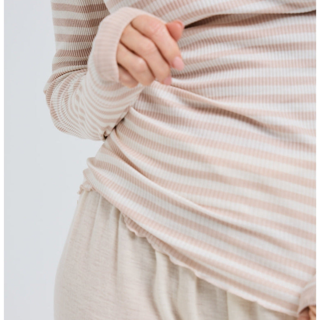 Seamless Basic genser 100% silke lang erm striper pudderrosa