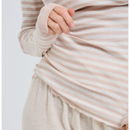 Seamless Basic genser 100% silke lang erm striper pudderrosa