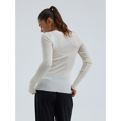 Seamless Basic genser ull og silke lang erm hvit
