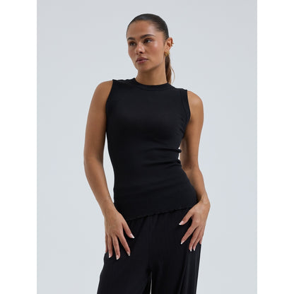 Seamless Basic tanktop i ull og silke i sort – sømløs og myk undertøystopp for kvinner